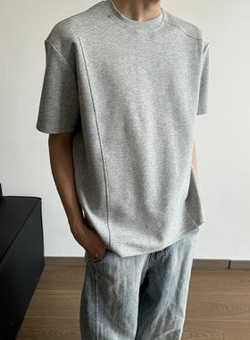 夏季重磅纯棉300G短袖男士正肩boxy版型拼接T恤潮流圆领百搭上衣
