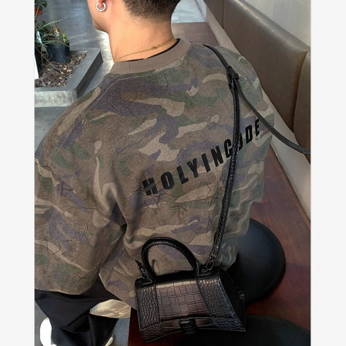 做旧水洗迷彩字母短袖工装夏季