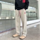 卫裤 垂感宽松休闲长裤 男士 春秋新款 大码 绣花重磅直筒裤 男阔腿裤 潮