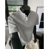 夏季 ins 痞帅显瘦宽松五分袖 重磅解构亨利领短袖 t恤男潮牌boxy半袖