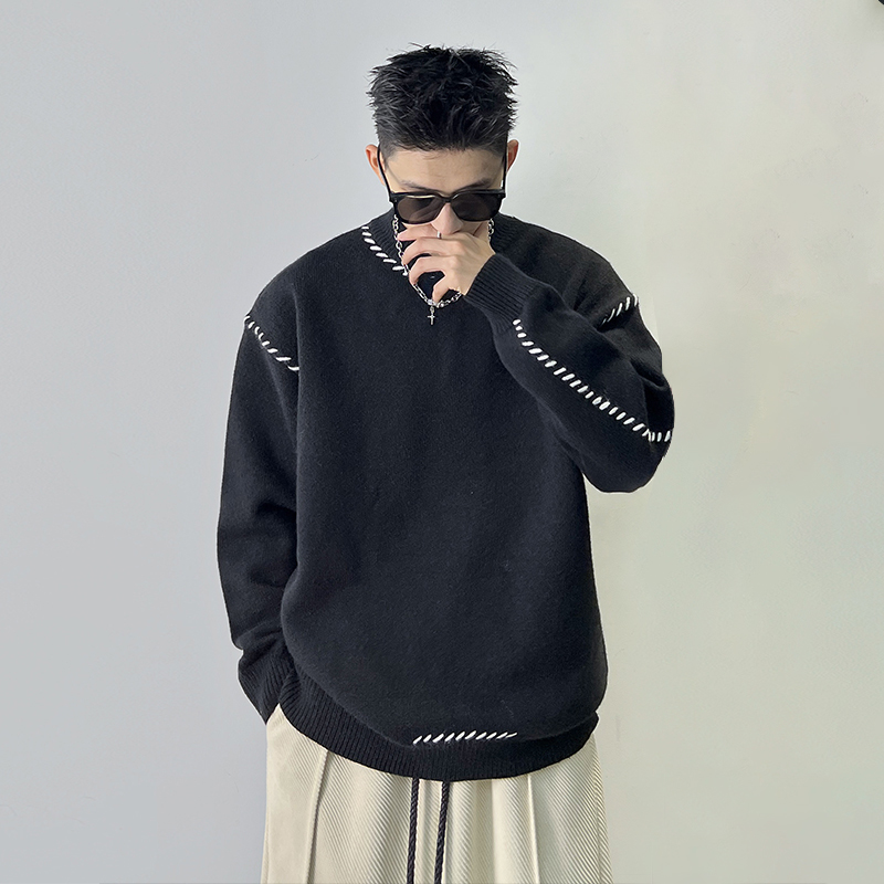 毛衣男秋冬季简约休闲百搭保暖美式时尚潮流韩版针织衫内搭圆领潮