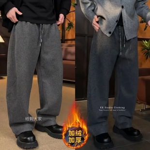 磨毛卫裤 冬季 羊毛宽松百搭轻奢男装 重磅加厚保暖休闲弯刀裤 男 新款