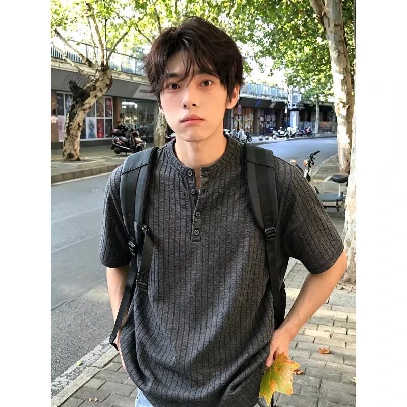 老钱风透气polo衫短袖男夏季复古针织亨利领收口T恤男休闲半截袖