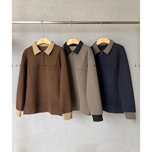 冬季绵羊毛磨毛半拉链翻领卫衣POLO衫百搭舒适男款长袖加绒加厚潮