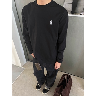 秋季重磅纯棉360G小马刺绣长袖T恤男cleanfit百搭个性基础打底衫