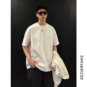 T恤纯棉半袖 夏季 重磅刺绣口袋短袖 美式 宽松圆领纯色休闲上衣 新款