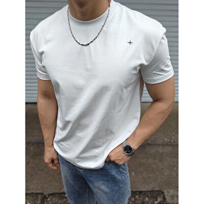 重磅纯棉320G北极星刺绣T恤男