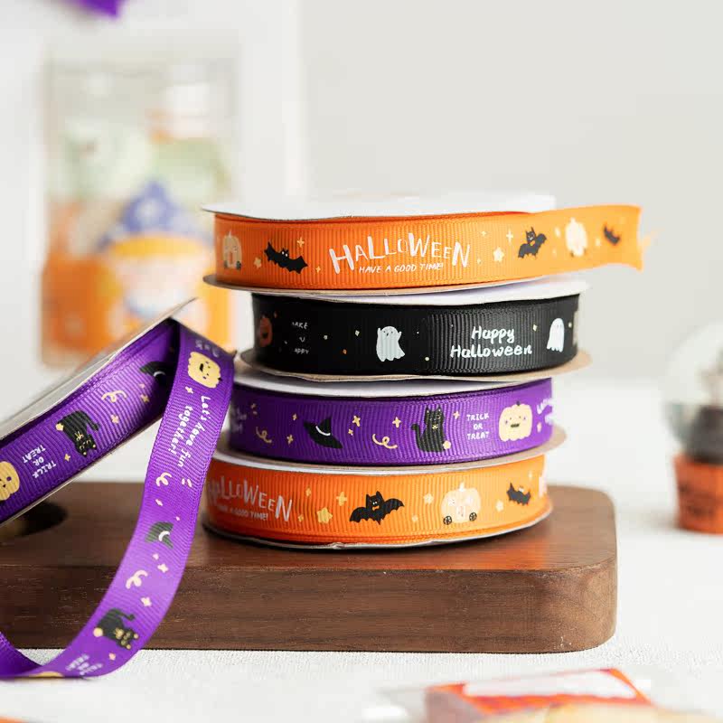 2025万圣节丝带烘焙蛋糕甜点曲奇糖霜饼干礼物包装盒螺纹绸缎装饰