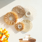 日式 饰品侘寂风 拉菲草手工草编挂饰墙饰壁饰民宿背景墙壁挂件装