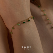 绿新款 TWOR 手工房14kgf全手工制石沙弗莱手链复古高级闪烁 手饰