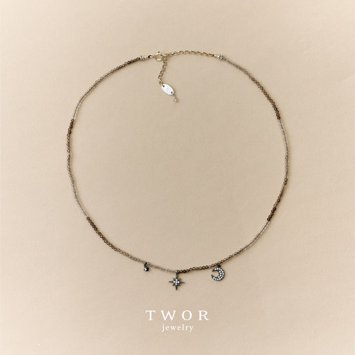 TWOR缇坞/单层渐变茶晶星月项链