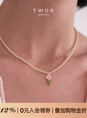 法式复古粉碎花串珠细项链女清新