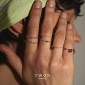 TWOR缇坞 手工18k花团锦簇祖母绿红宝石戒指复古细链叠戴尾戒礼物