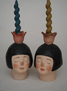 山谷作品 双面花苞女孩烛台花器礼品礼物