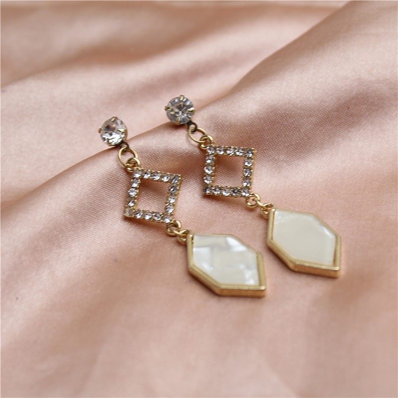 S925银针耳钉日韩风镶水钻几何体大气质感潮流时尚女耳坠耳饰C-66