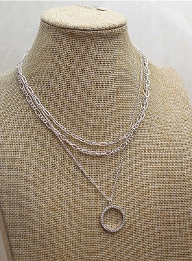 合金镶水钻女三条套装项链锁骨链