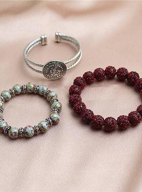 钻球陶瓷珠手镯金属复古女