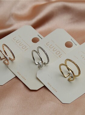 男女铜镀金日韩微镶锆石指环戒指