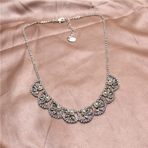 铜镀银色女满镶水钻项链锁骨链