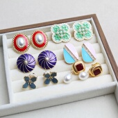 耳饰 饰高级感时尚 韩版 滴釉彩色几何花朵耳夹女无耳洞合金珍珠装