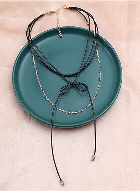 多层次叠戴打结日常款大气锁骨链