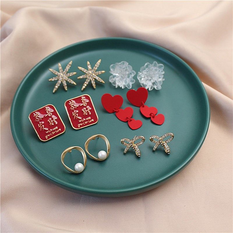 S925银针耳钉新款日韩风格镶水钻滴釉日常款大气时髦个性女耳饰