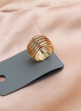 日韩风格新款戒指金属光亮面条纹简约潮流个性气质时尚指环女式