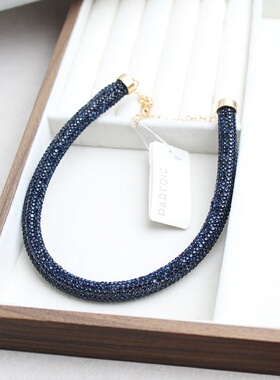 蓝色水钻满钻编织锁骨链女百搭