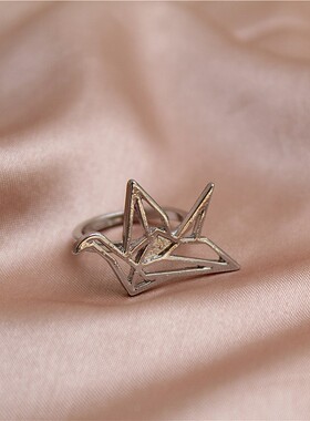 女金属镀白金日韩千纸鹤戒指指环