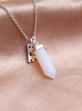 石头坠镀银色女项链锁骨链