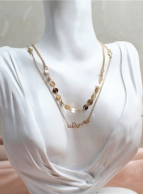 金属镀金女两条套装项链锁骨链