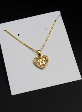 铜镀真金女款微镶锆石爱心锁骨链