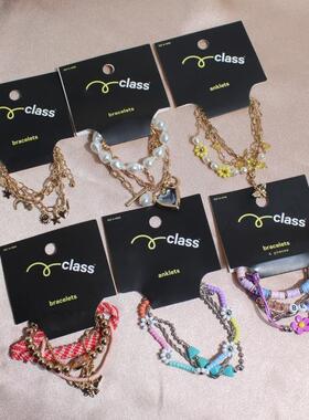 女金属镀金镶水钻田园风套装手链