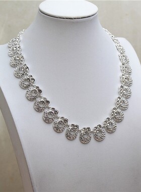 合金镀银女满镶水钻项链