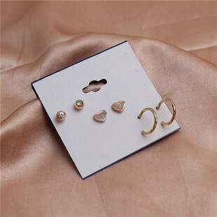 一卡三对耳钉镶水钻爱心形简约大气日常款小巧时尚女耳环耳饰F-55