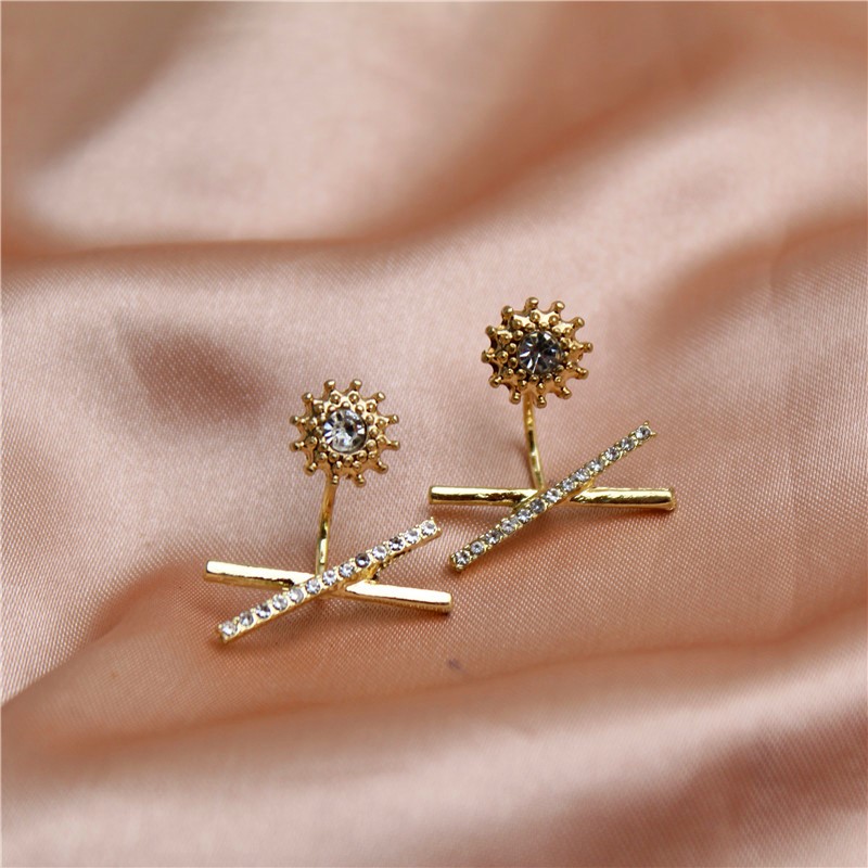 S925银针耳钉日韩版镶水钻X简约大气日常款潮流气质女生耳环耳坠