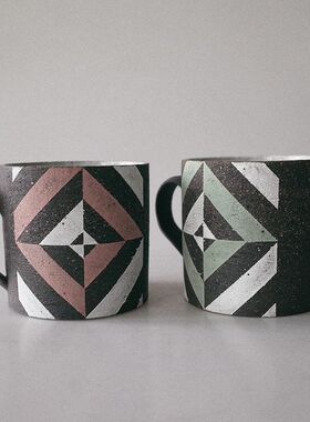 杯二八一  几何纹样紫砂杯 日式 ins马克杯 侘寂咖啡杯