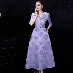 欧货2026年春季走秀女装新款高级感提花礼服长裙轻奢大摆连衣裙