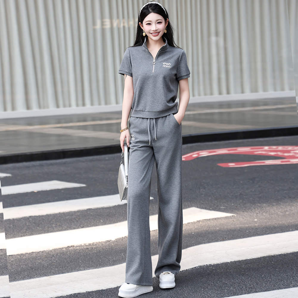 休闲职业套装女阔腿裤运动两件套
