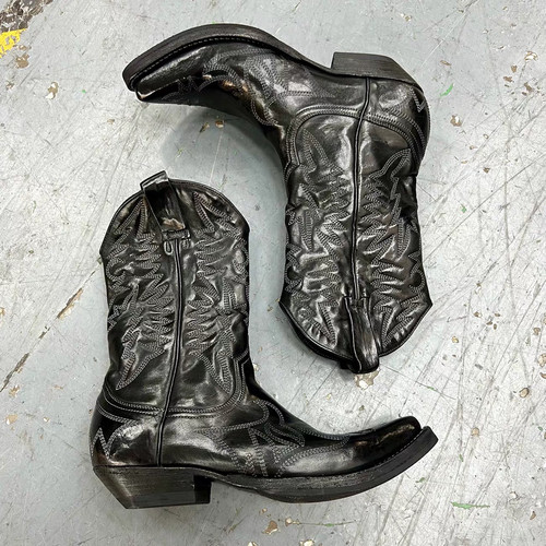 暗黑复古尖头西部牛仔靴巫师靴男