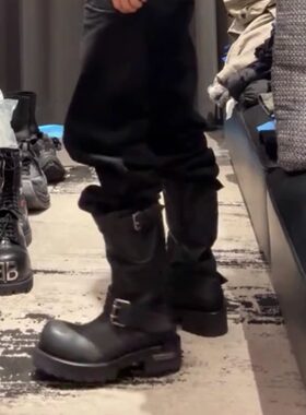 巴黎毒液靴中筒骑士靴大头马丁靴
