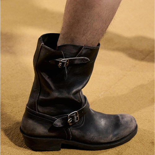 粗跟擦色闭眼入欧美风男女西部靴