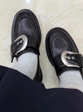 韩版nt3复古做旧乐福鞋男女手工鞋缝线小皮鞋慵懒风一脚蹬德比鞋