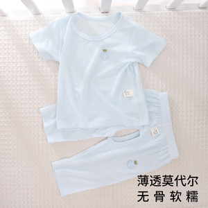 婴儿圆领夏季莫代尔薄款套装