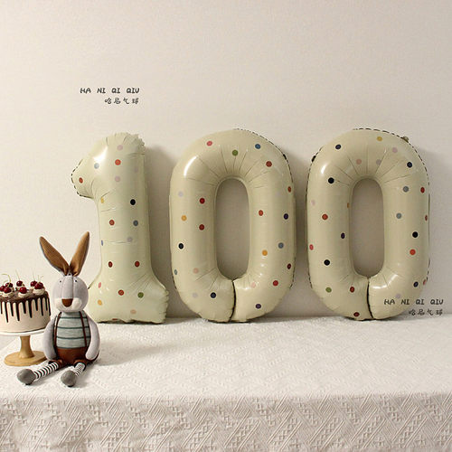 奶油风100天气球装饰数字贴纸