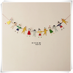 饰拉花拍照道具 卡通纸质动物手拉手彩旗拉旗生日百天儿童节派对装