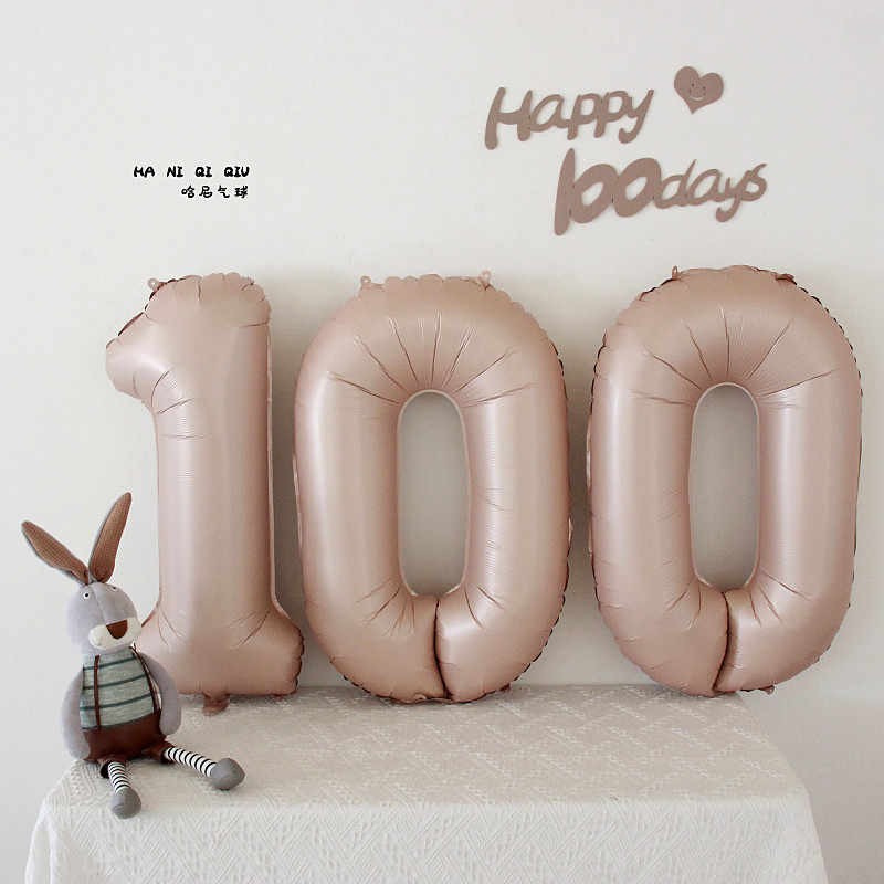 ins森系宝宝百天装饰100天布置焦糖色数字气球百日宴背景拍照道具