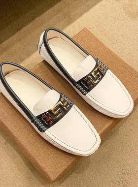 英伦风小白鞋男款舒适薄款百搭白色豆豆鞋男款2025新款爆款一脚蹬