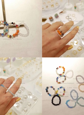 复古彩色透明串珠弹力小米珠戒指