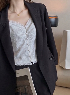 夏白色蕾丝吊带背心女内搭单排扣2022春夏设计感小众外穿上衣